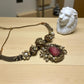 Majestic Lion Necklace and Earring Set - Gold-Toned with Pink Stone and Pearls