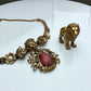 Majestic Lion Necklace and Earring Set - Gold-Toned with Pink Stone and Pearls