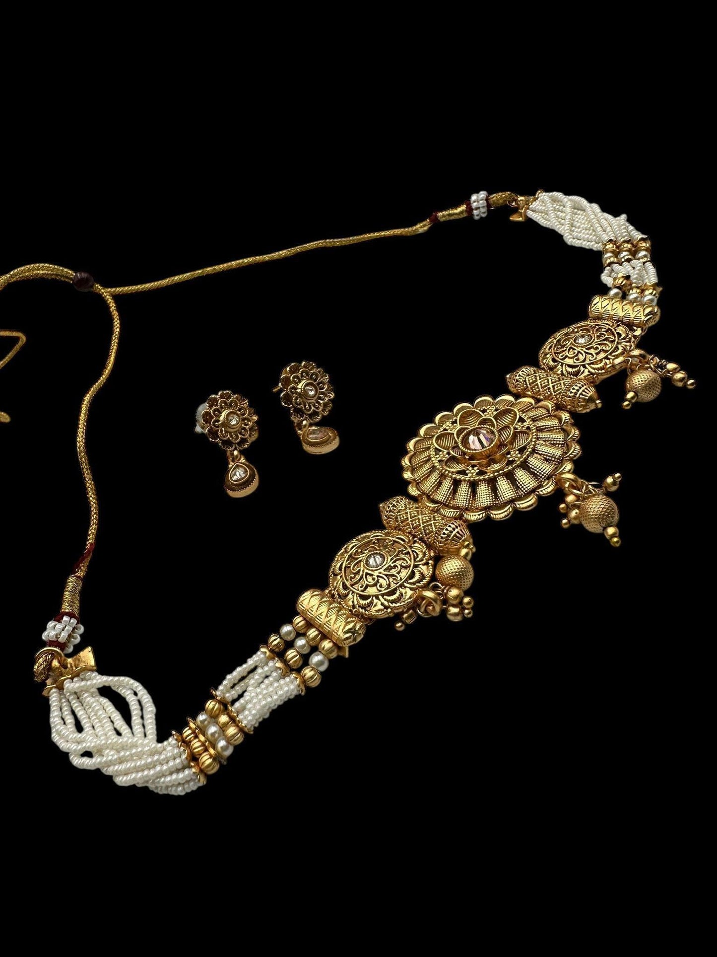 Indian Rajwari Necklace Choker Set - Gold Plated | Traditional Jewelry for Women