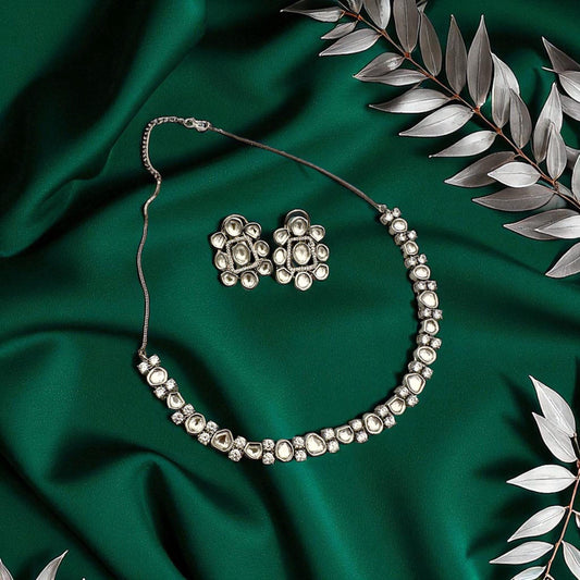 Bollywood designer Kundan Necklace set with studs. Indian Jewelry
