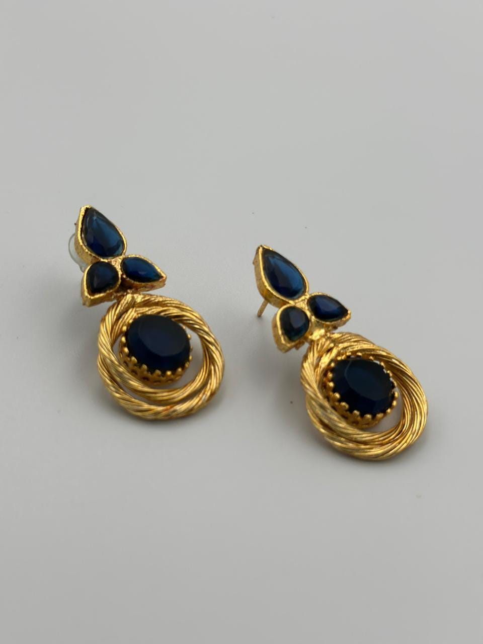 Gold Plated Blue Stone Dangle Earrings - Elegant Jewelry