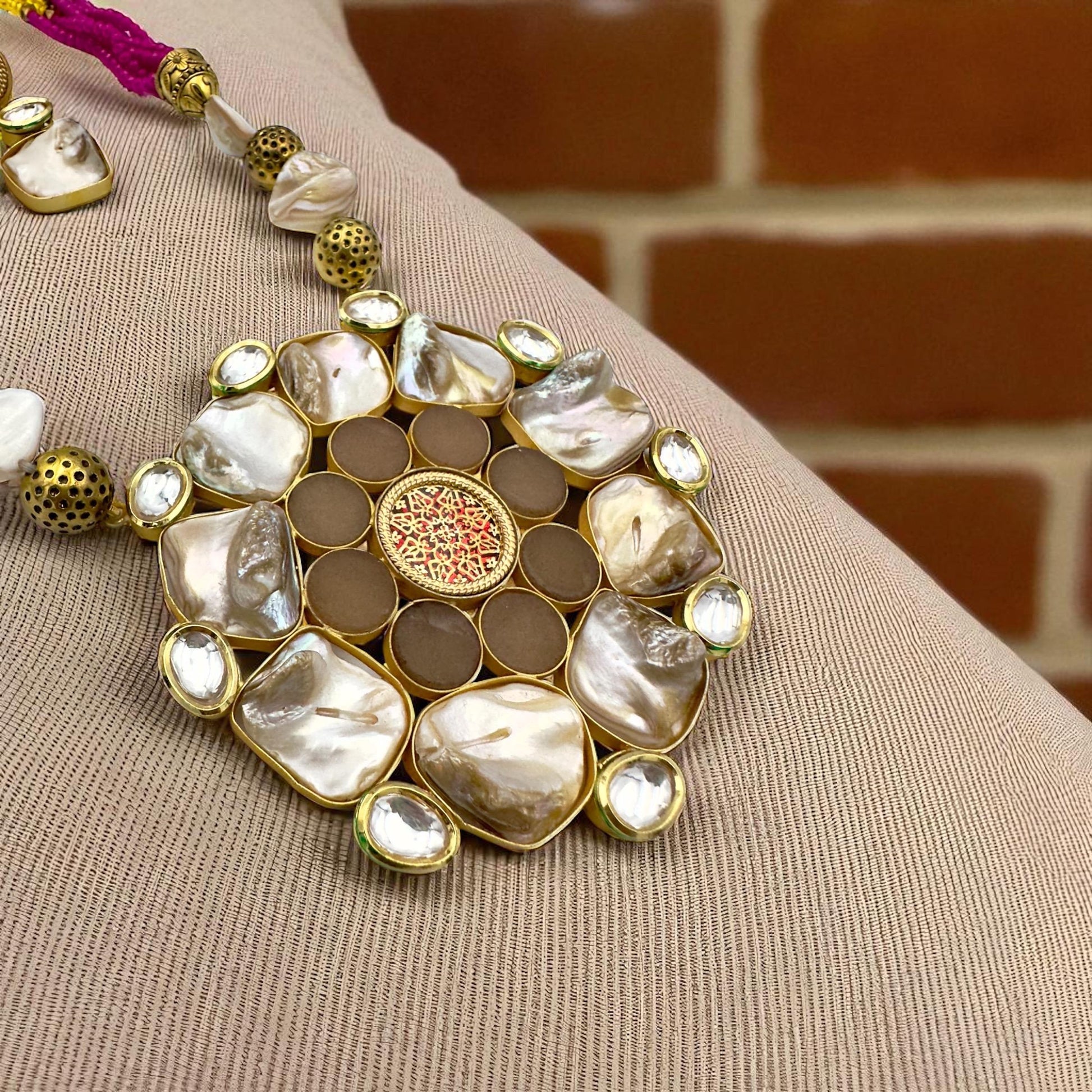 Boho Chic traditional Kundan mala Set with barouk Pearls & Gemstones - Unique Indian Jewelry
