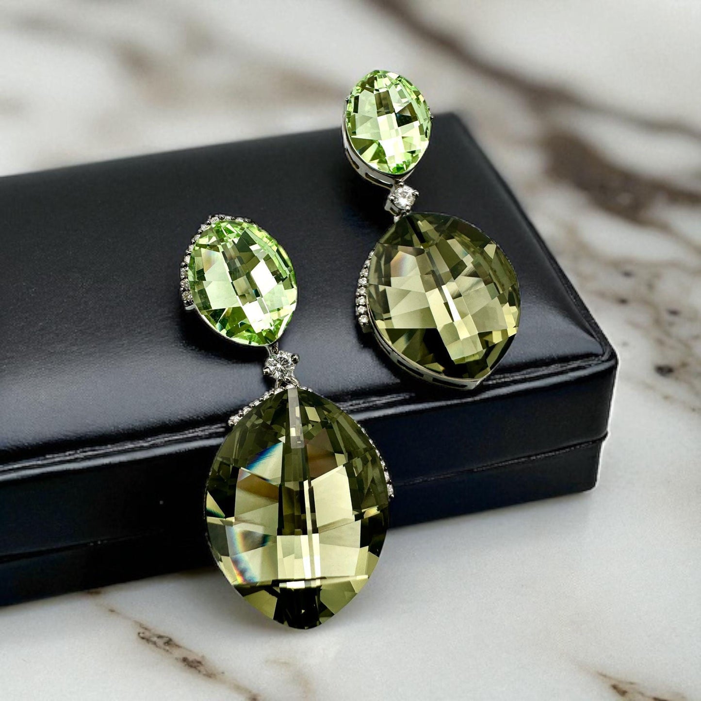 Elegant Green Crystal Drop Earrings with Silver Accents - Statement Jewelry for Women