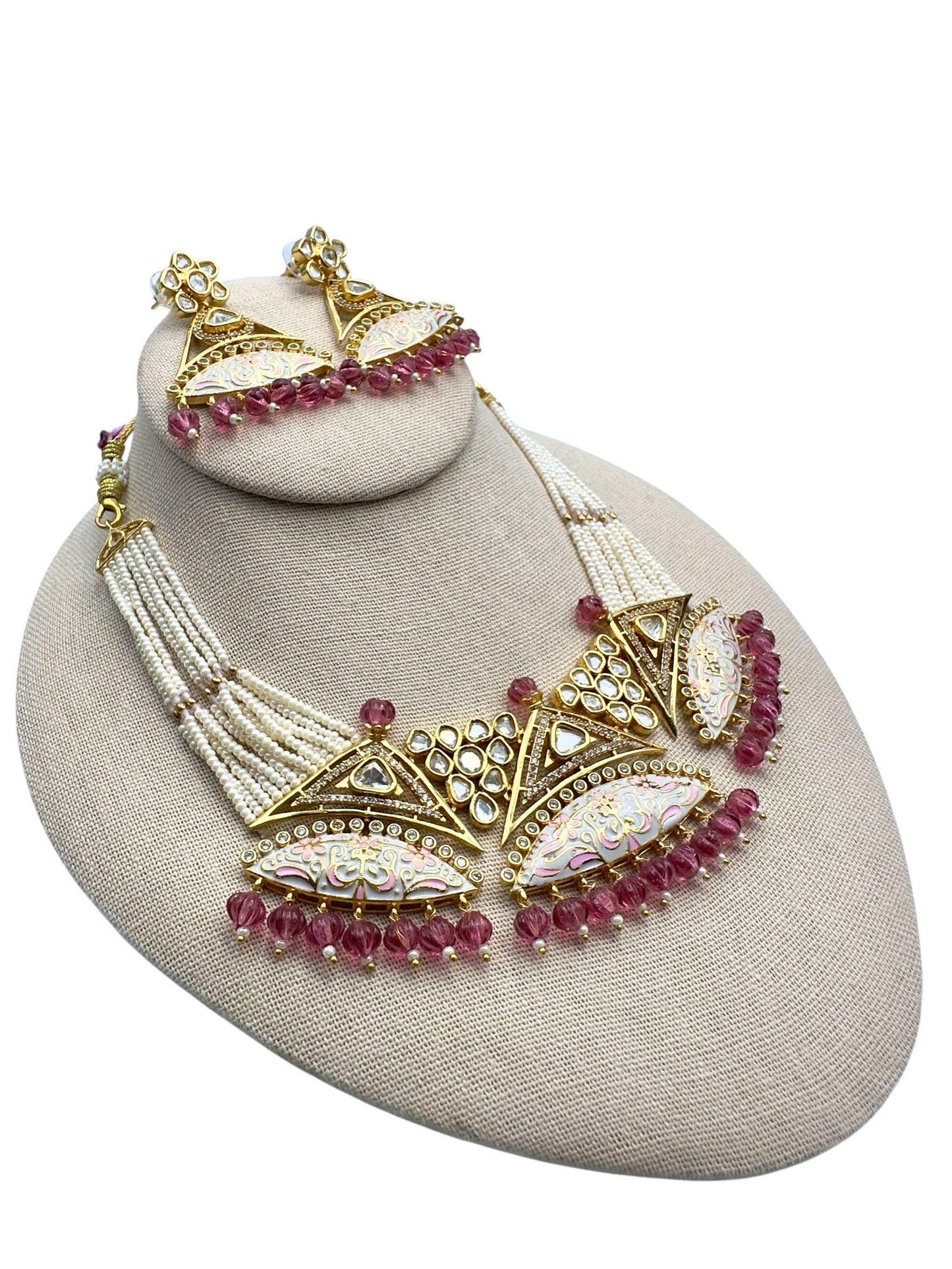 Kundan Set Gold Plated with Meena Work Fig Pink / Anar Color
