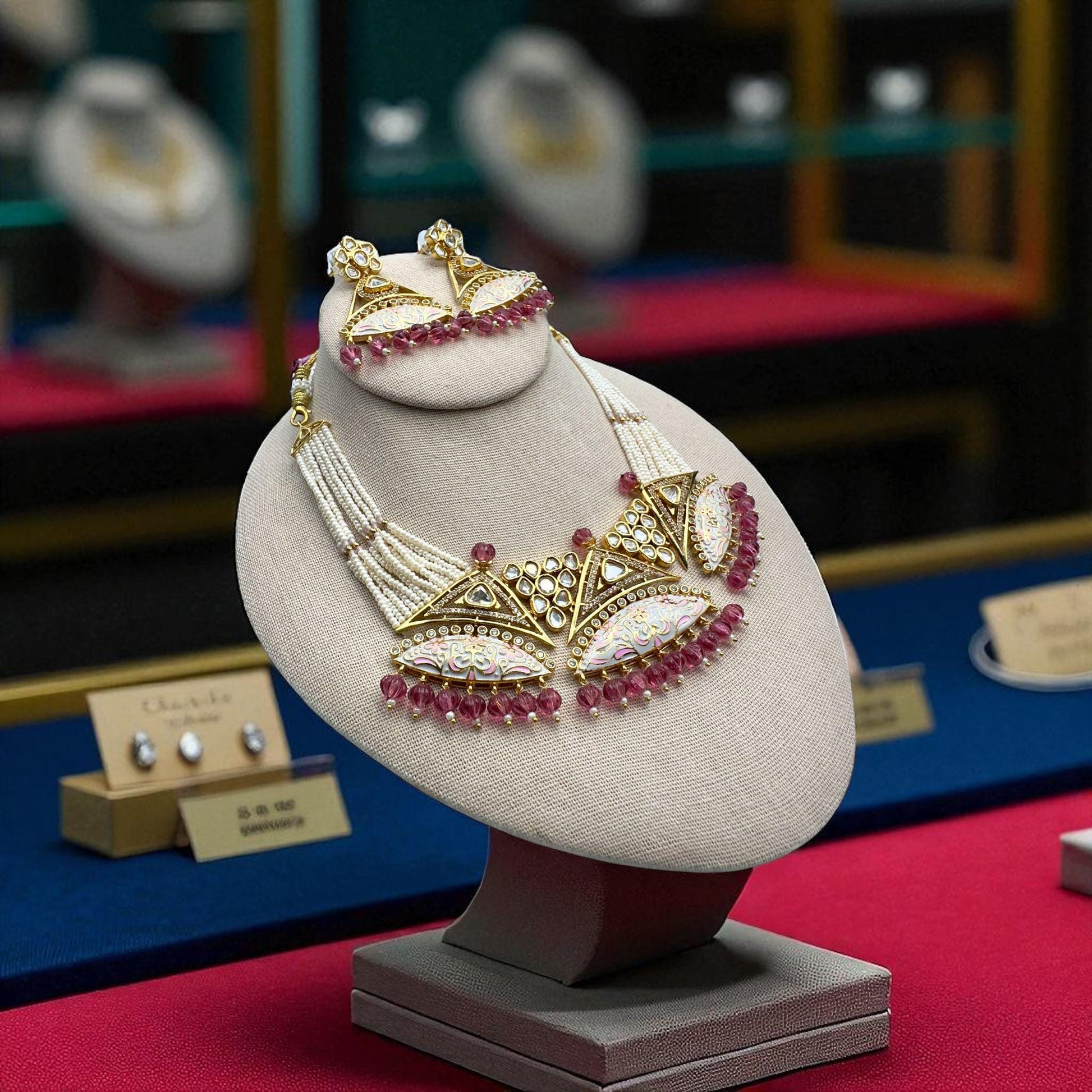 Kundan Set Gold Plated with Meena Work Fig Pink / Anar Color