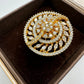 Cubic Zirconia Ring Gold Plated | Elegant Statement Jewelry with Leaf Motif