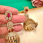 Bollywood Indian Designer Earrings jhumki in ad ruby and emerald green stones.