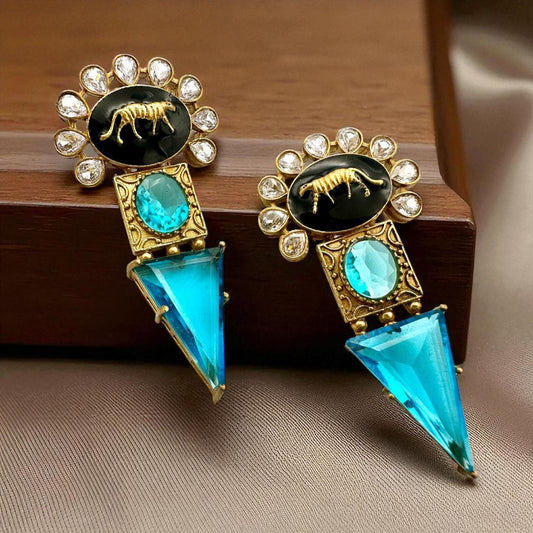 Handcrafted Polki Jewelry with Aquamarine and Kundan Stones