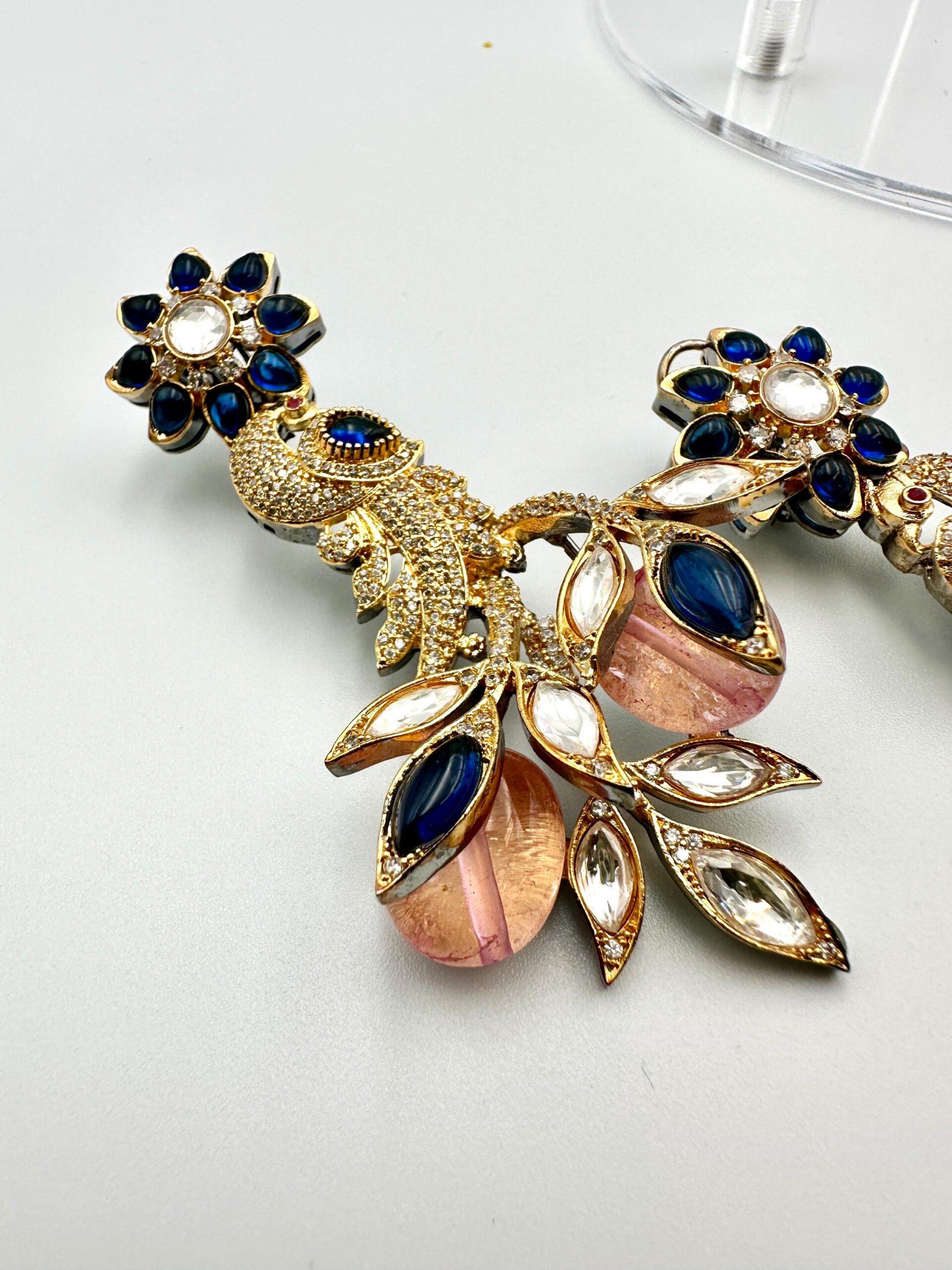 Bollywood Peacock Drop Earrings, Indian Gold Finish Victorian Style