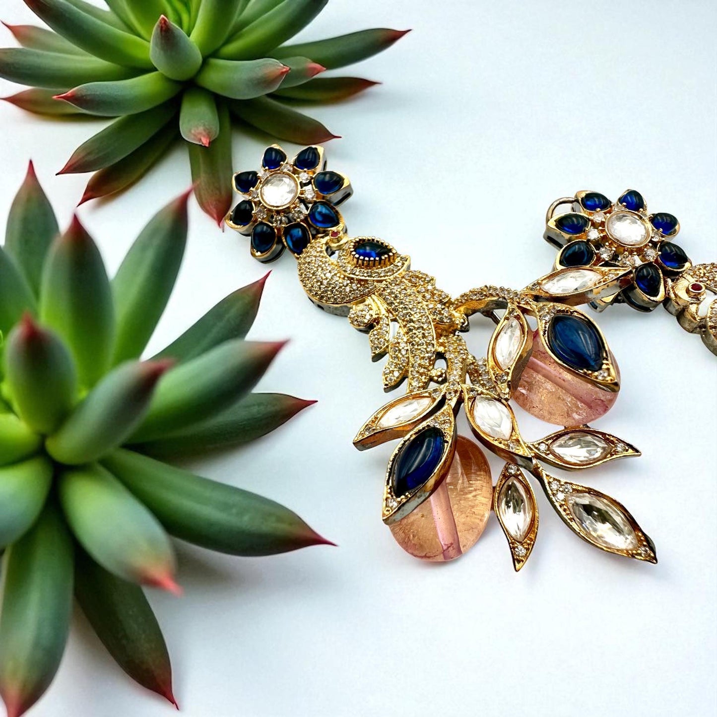 Bollywood Peacock Drop Earrings, Indian Gold Finish Victorian Style