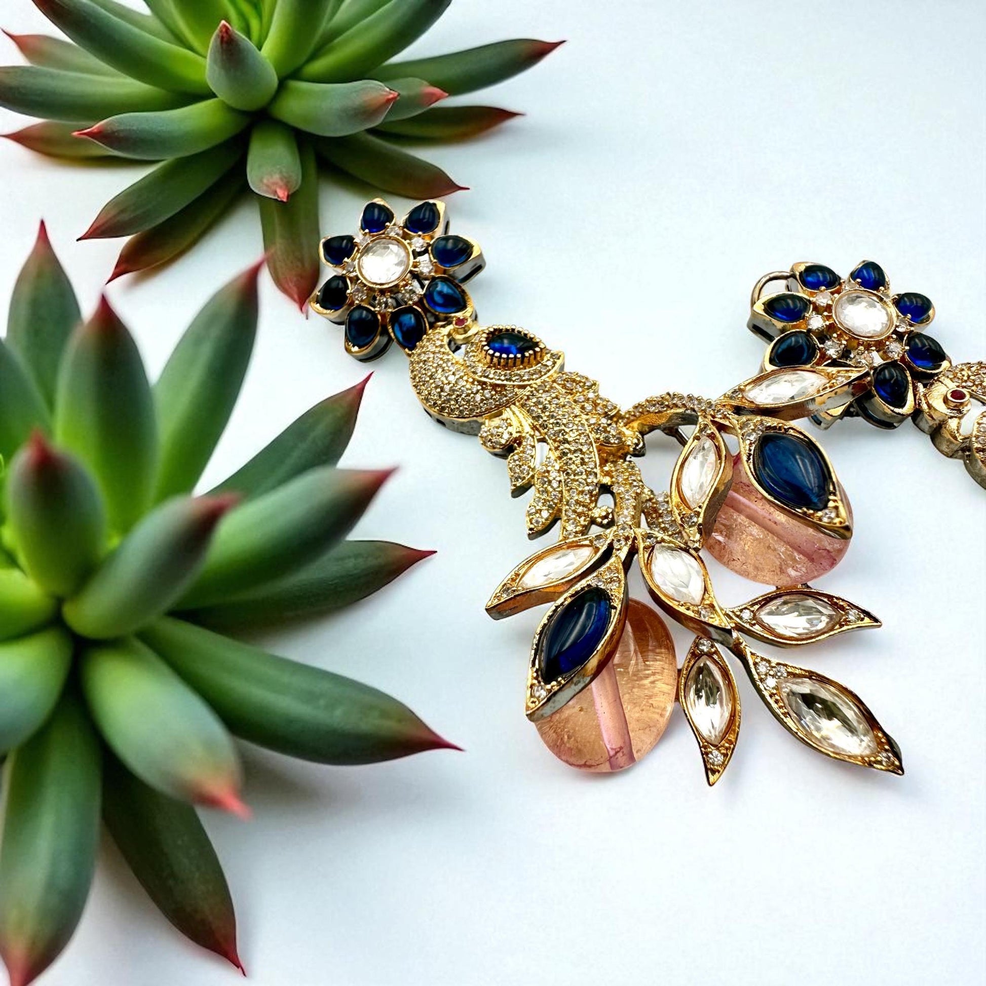 Bollywood Peacock Drop Earrings, Indian Gold Finish Victorian Style