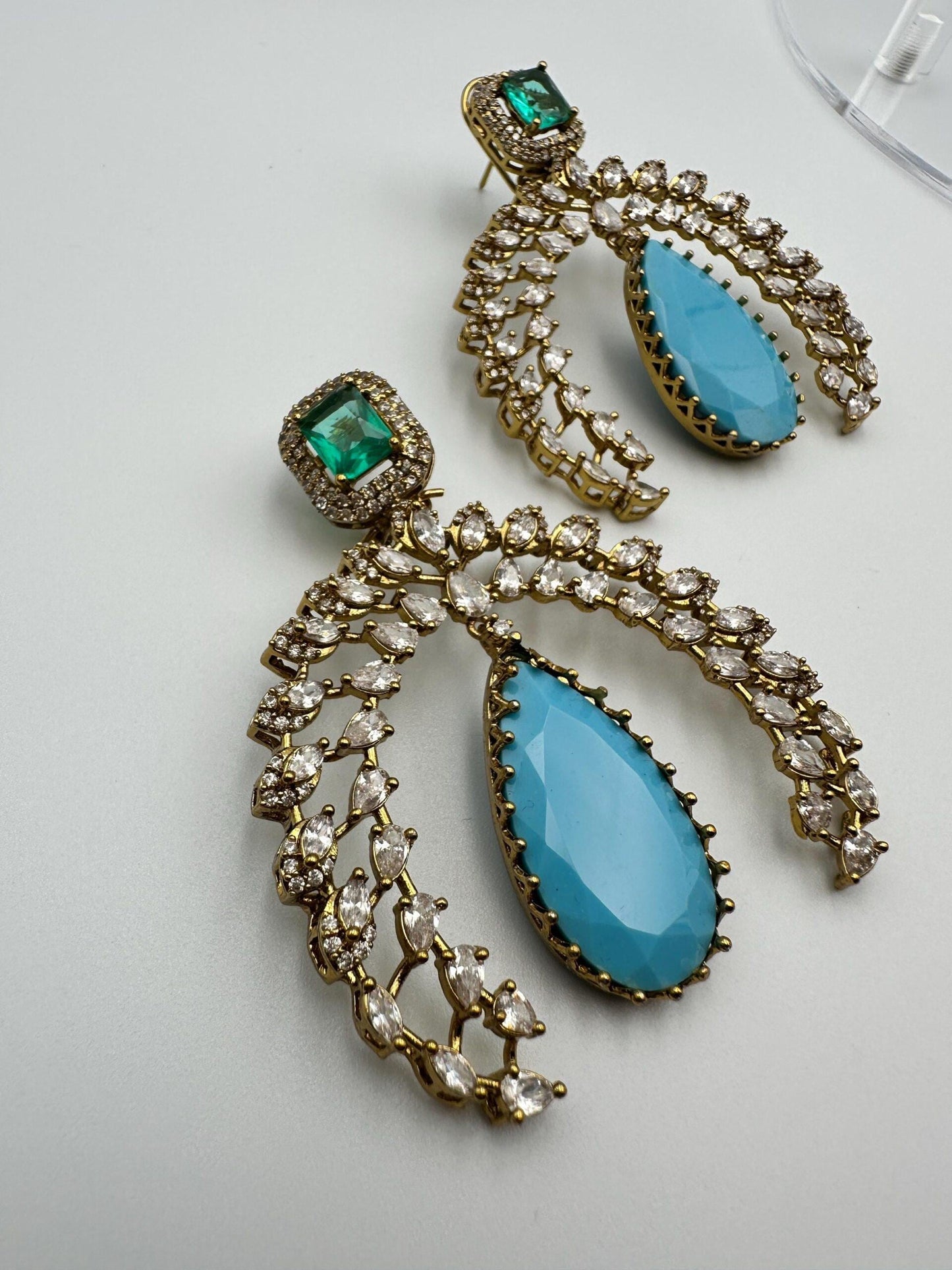 Bollywood Indian Designer high end Earrings with doublet stone,gold finish,Victorian,Ad stones