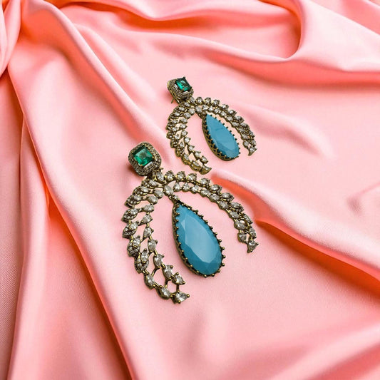 Bollywood Indian Designer high end Earrings with doublet stone,gold finish,Victorian,Ad stones