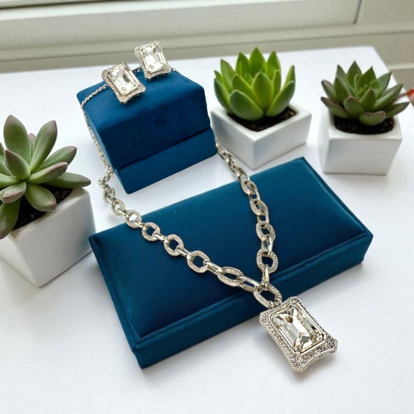 Luxurious Large Doublet Stones with Micro AD Stones Designer Necklace Set
