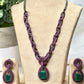 Emerald & Pink Sapphire Necklace with Earring Set - Silver Tone