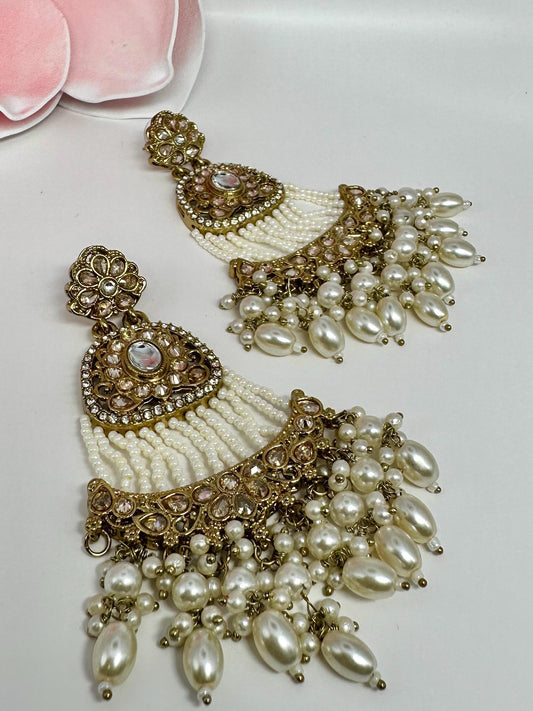 Bollywood Indian Designer Earrings in pearl champange color