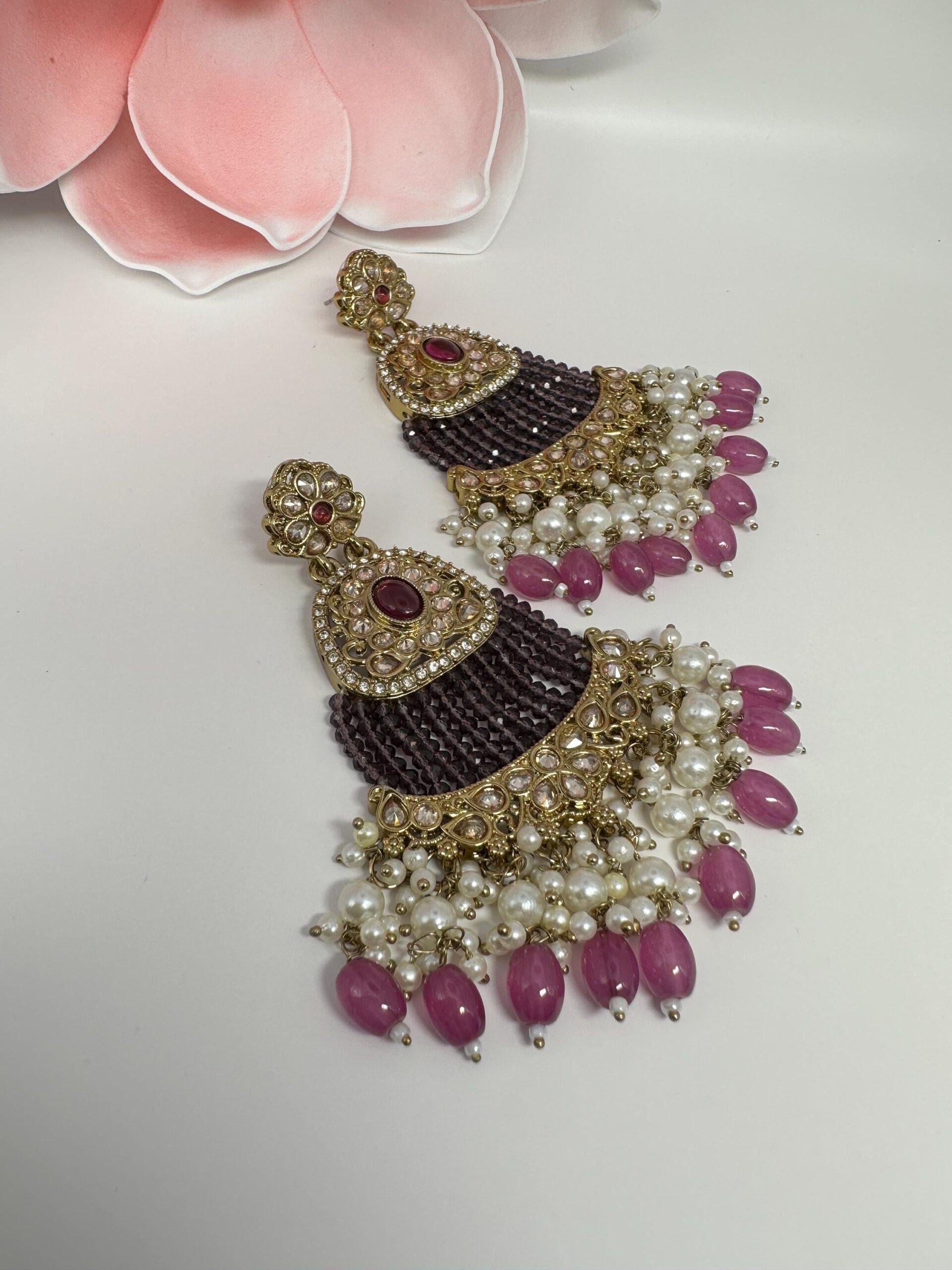 Bollywood Indian Designer Earrings in pearl champange color