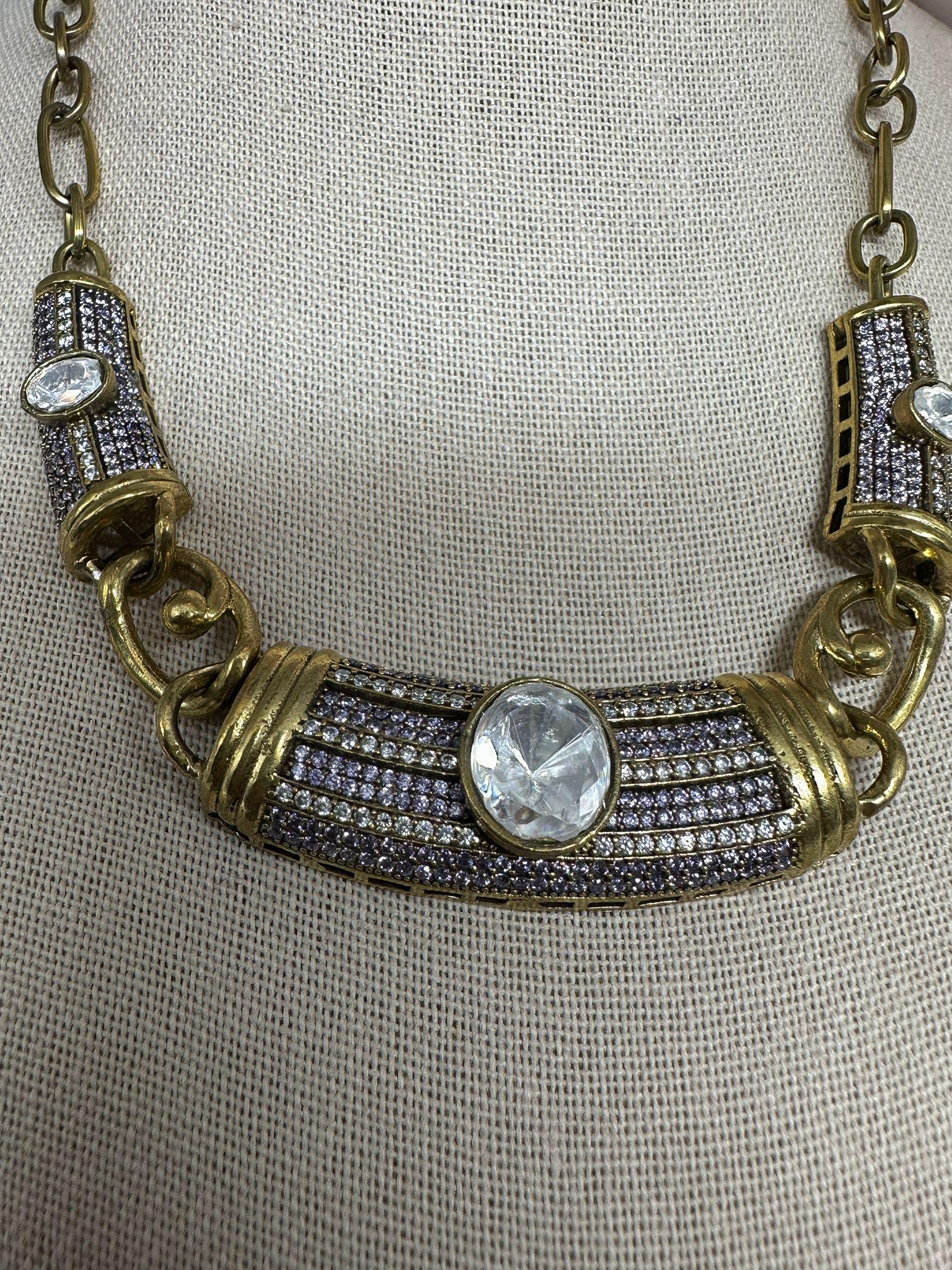 Gold-Toned Necklace and Earring Set with Cubic Zirconia Stones