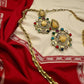 Boho Chic Kundan doublet Necklace Set with semi precious Gemstones - Unique Indian fusion Jewelry