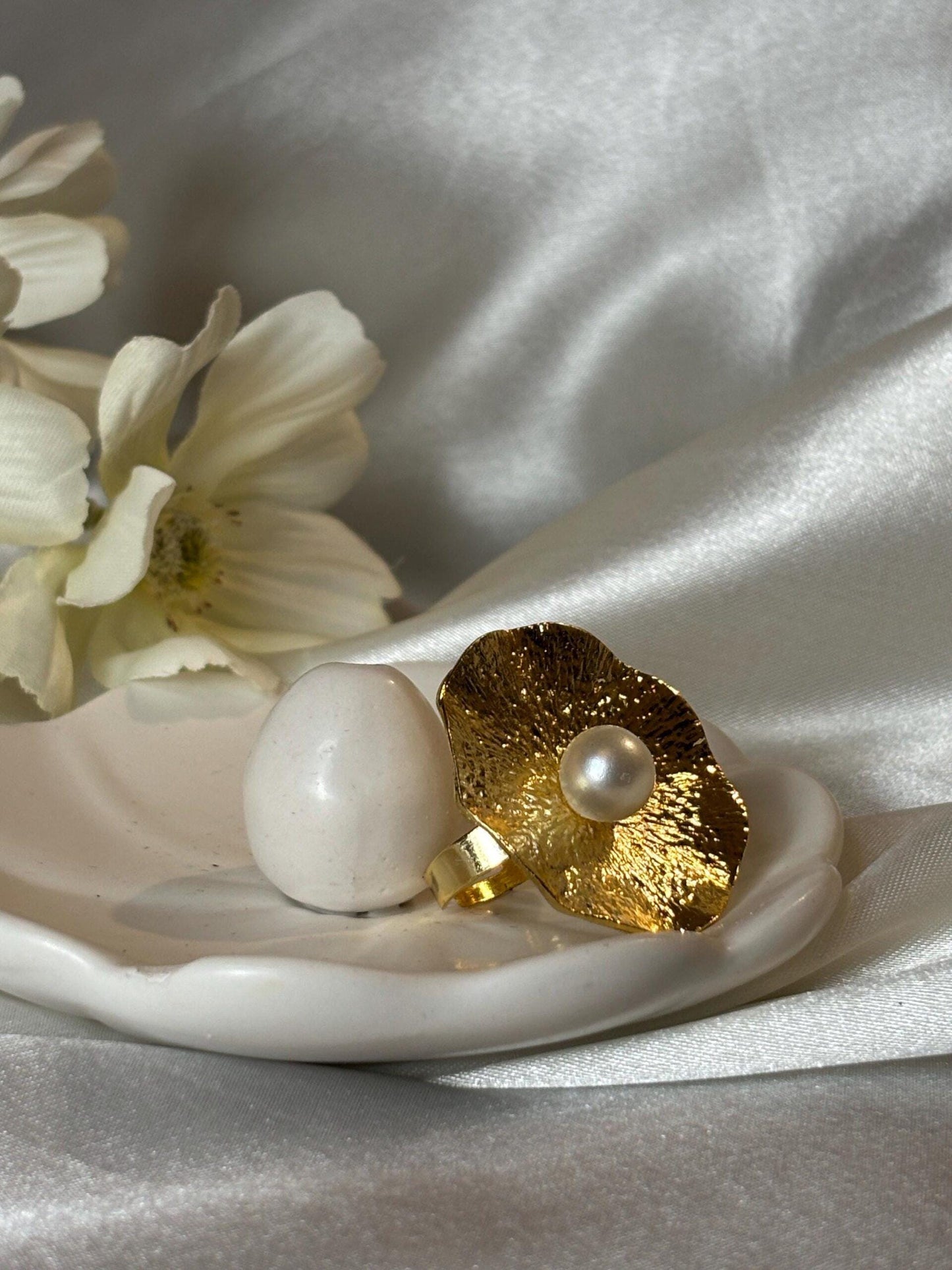 Gold plated pearl Turkish statement Ring