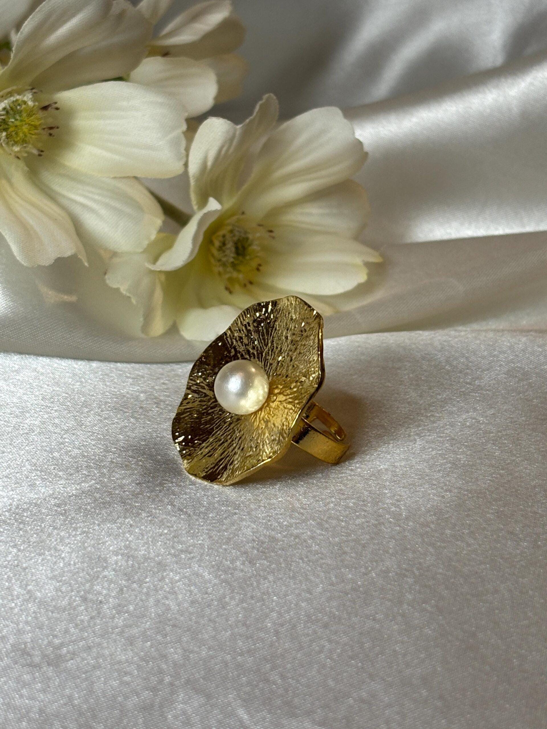 Gold plated pearl Turkish statement Ring