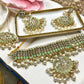Bollywood Ethnic Indian Pakistani kundun necklace set with tikka, mint green stones.