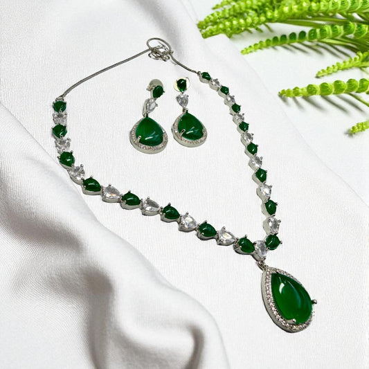 Emerald Green Cubic Zirconia Necklace and Earrings Set