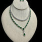 Emerald Green CZ Necklace Set – Rhodium Finish, Bollywood Style