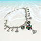 Cz Stones with Multi Color Set with Earrings Rhodium Finish - Beachy Elegance Necklace