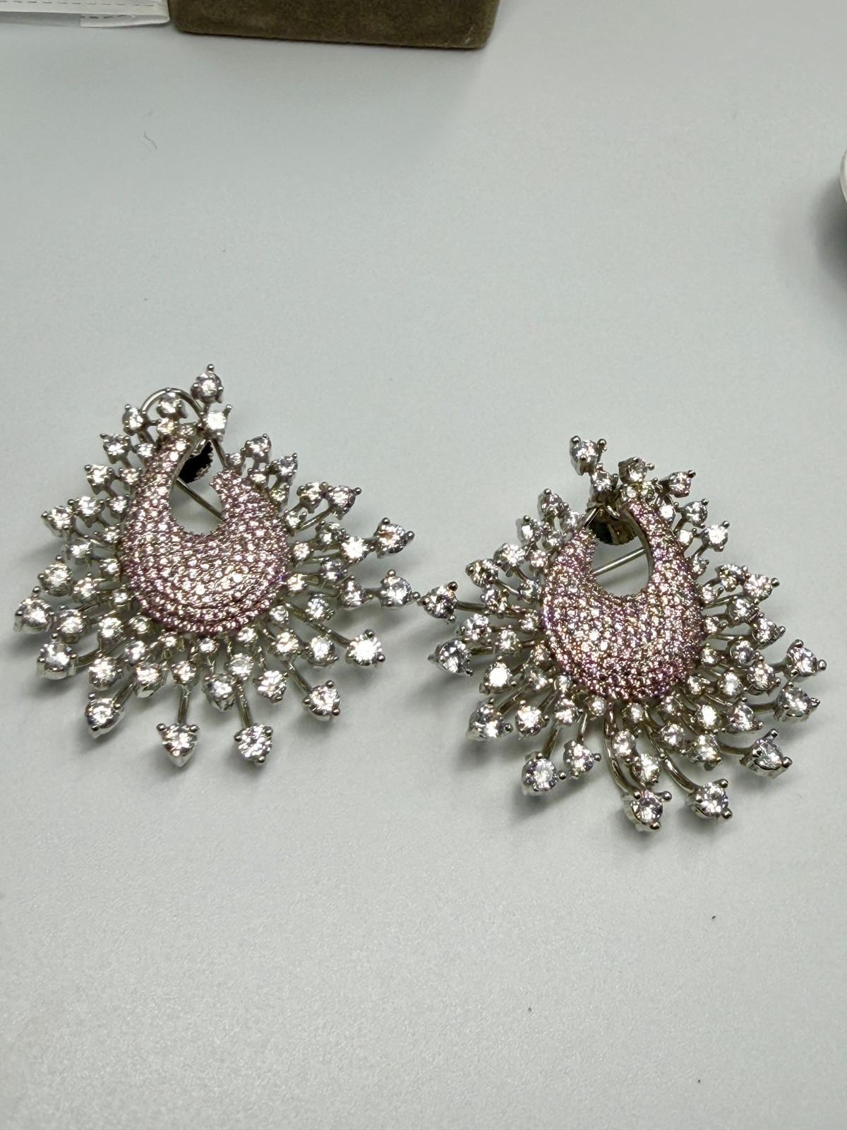 Bollywood Style Statement  Silver Peacock Earrings | AD Studded | Indian Jewelry