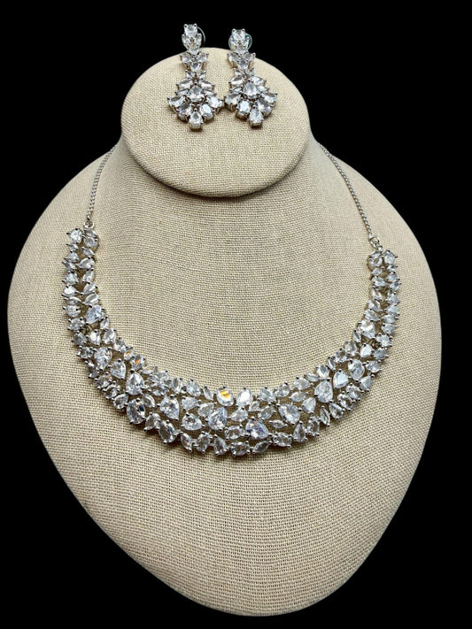 Bollywood ad Necklace & Earrings Set - rhodium | Sparkling prom / wedding / engagement Jewelry