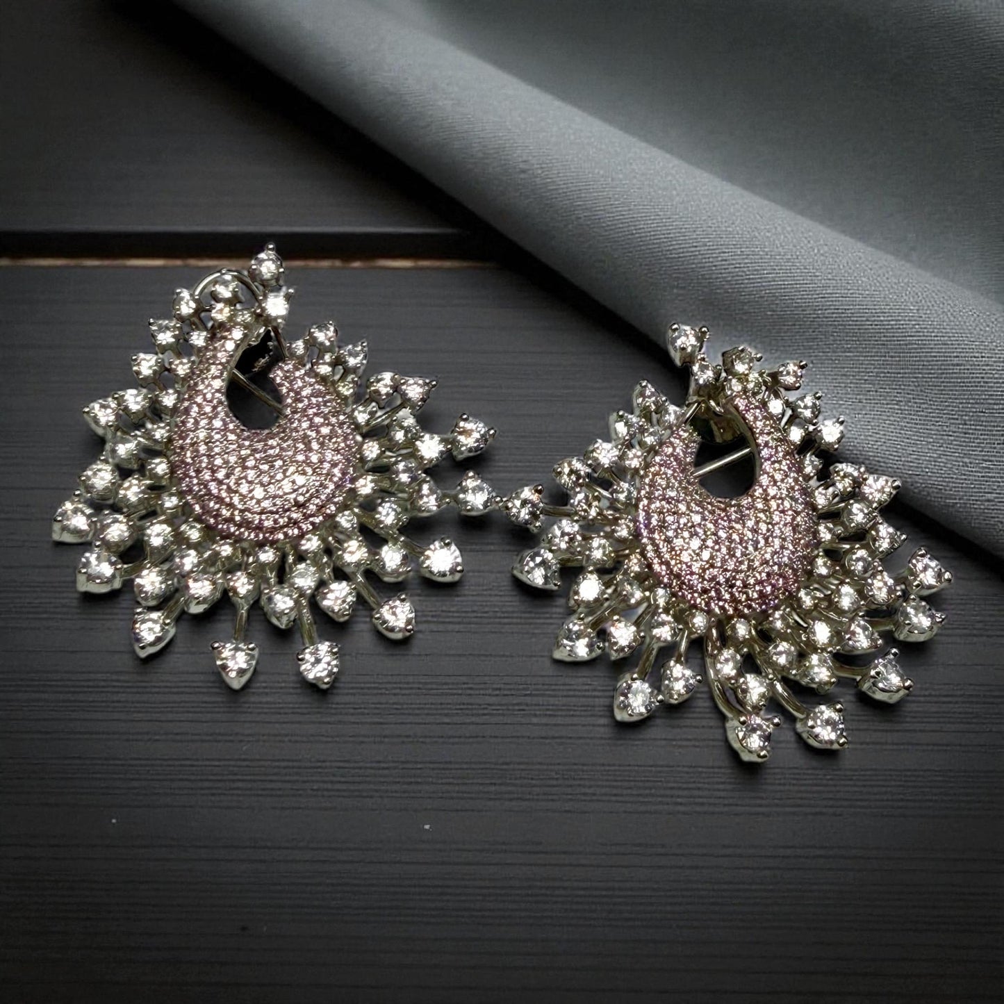 Bollywood Style Statement  Silver Peacock Earrings | AD Studded | Indian Jewelry