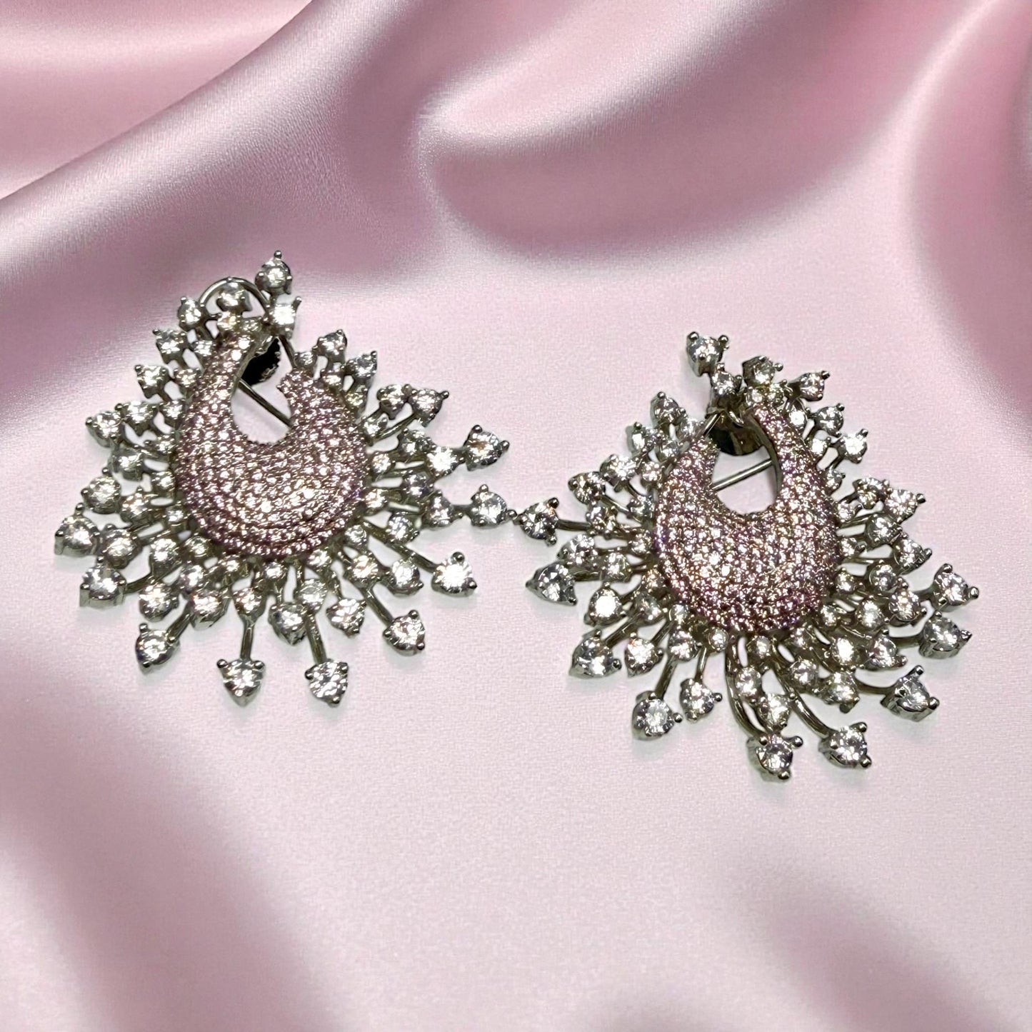 Bollywood Style Statement  Silver Peacock Earrings | AD Studded | Indian Jewelry