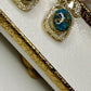 Bollywood Kundan Necklace Earring Set, Blue Marble, Gold Plated