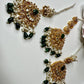 Bollywood Indian Designer Earrings  and  tikka set emerald green color gold plated