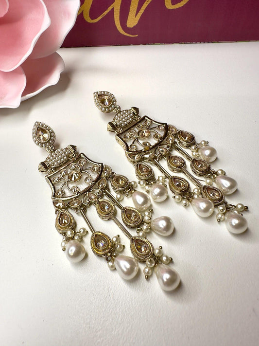 Bollywood Indian Designer Earrings in pearl champange color