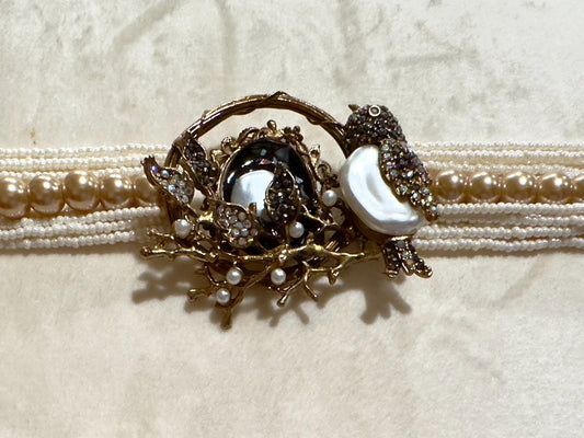 Bird Choker Set: Bollywood Antique Gold, Mother of Pearl