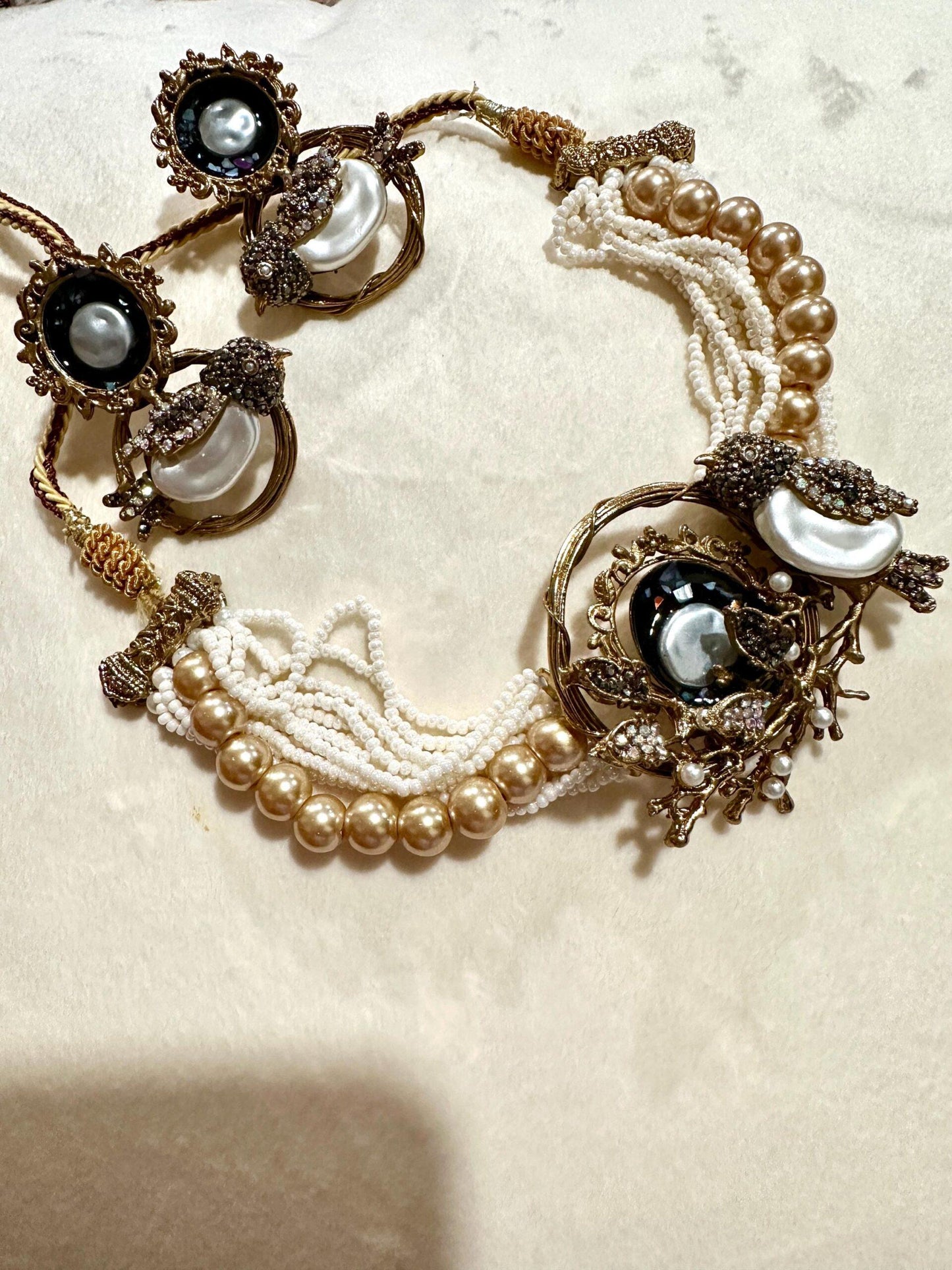Bird Choker Set: Bollywood Antique Gold, Mother of Pearl