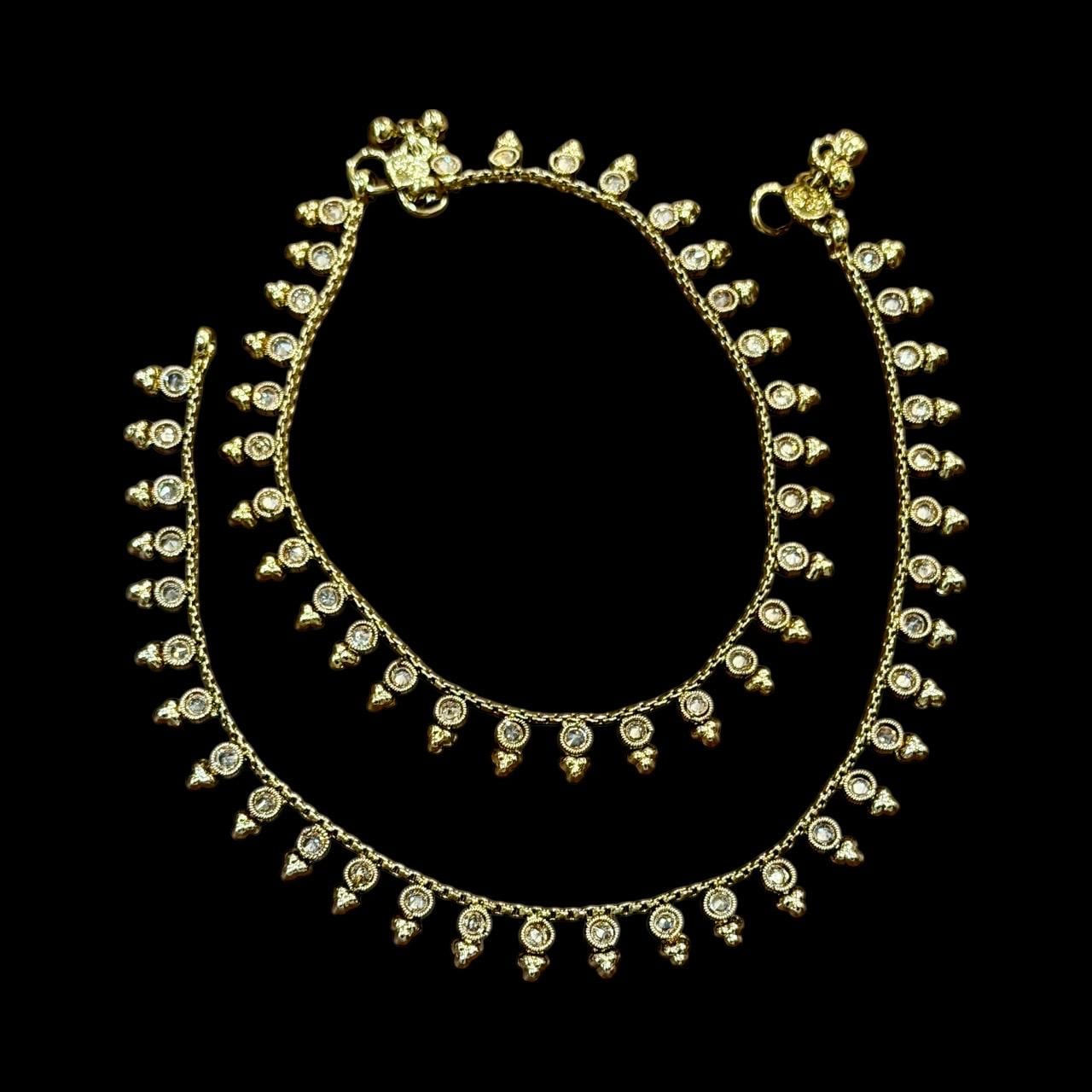 Gold Anklets with Dangling Beads | Indian Payal Foot Jewelry
