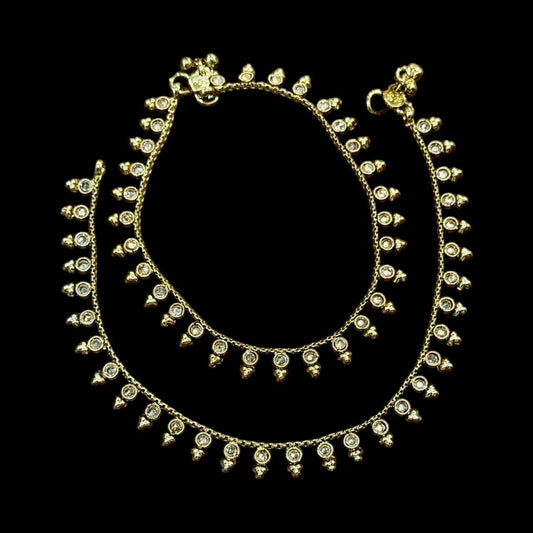 Gold Anklets with Dangling Beads | Indian Payal Foot Jewelry