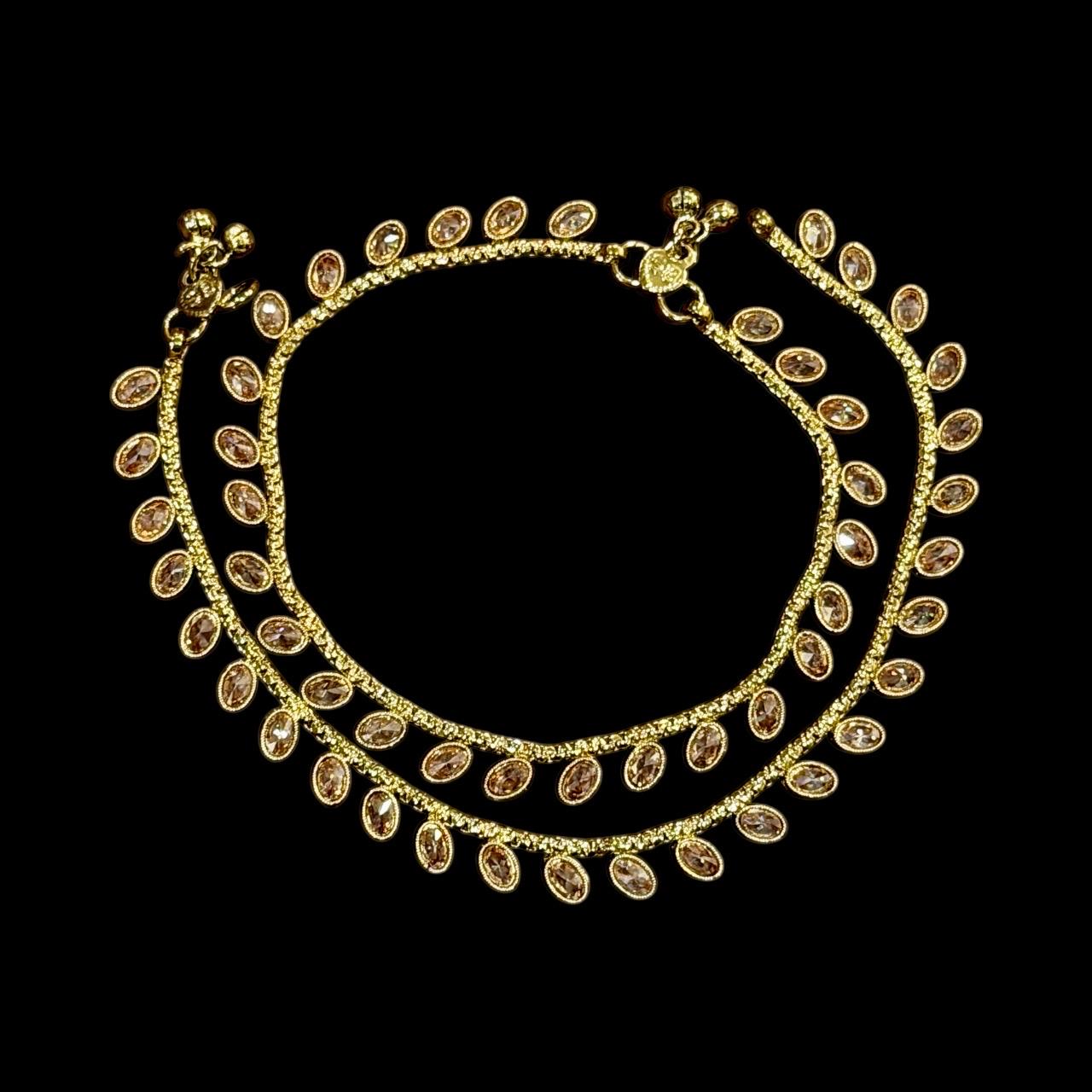 Gold Anklets with Dangling Beads | Indian Payal Foot Jewelry