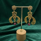 Gold Kundan Jhumka Earrings with CZ & Red Bead