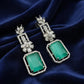 Mint Green Dangle Earrings, Silver Tone & AD Stone Accents