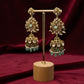 Breathtaking Luxury high end statement Gold-plated Jhumka Earrings with Mint,with cubic Zarconia Stones