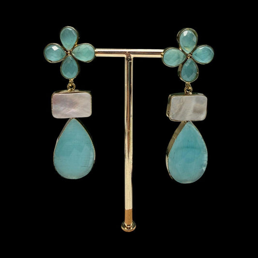 Elegant Turquoise & Mother of Pearl Dhang Dhari Earrings