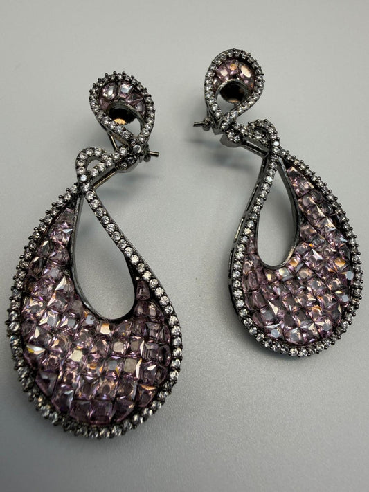Sparkling Lavender Teardrop Designer Earrings | Crystal Studded Dangle Earrings