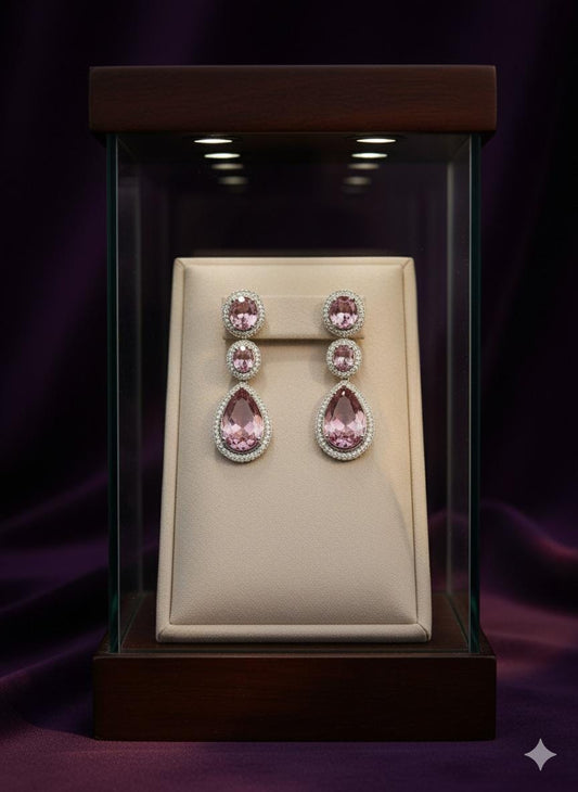 Sparkling Pink cubic Zarconia Dangle Earrings | Silver Earrings