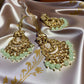 Kundan Jhumkas with Matching Mang Tika | Traditional mint green