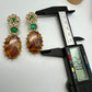 Gold-Tone Earrings with Amber & emerald green Stones | Elegant Statement Jewelry