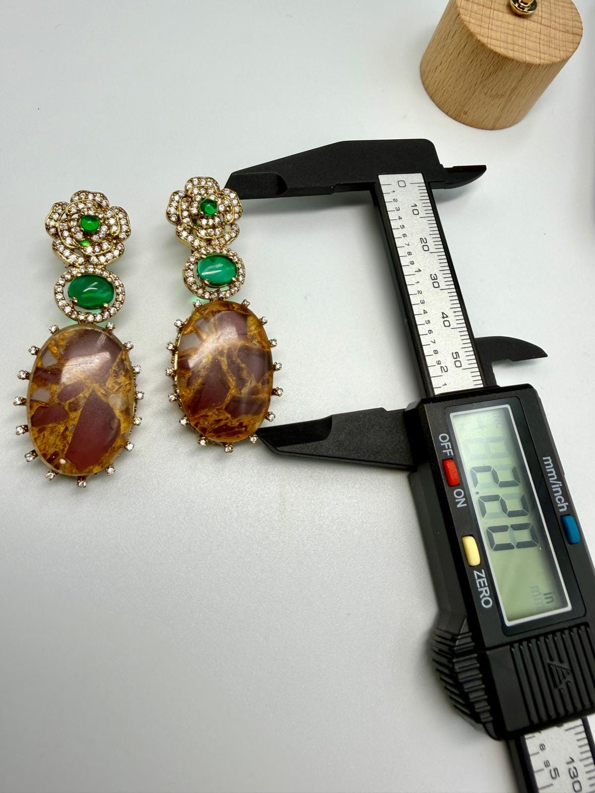 Gold-Tone Earrings with Amber & emerald green Stones | Elegant Statement Jewelry